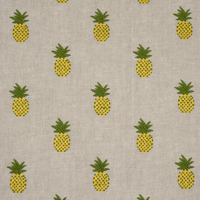 Tissu de broderie ananas, Vert / Naturel