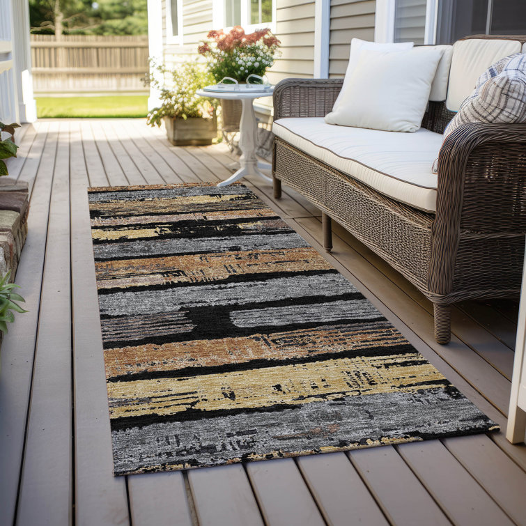 Machine Washable Indoor/Outdoor Cinead ACN1665 Black Rug