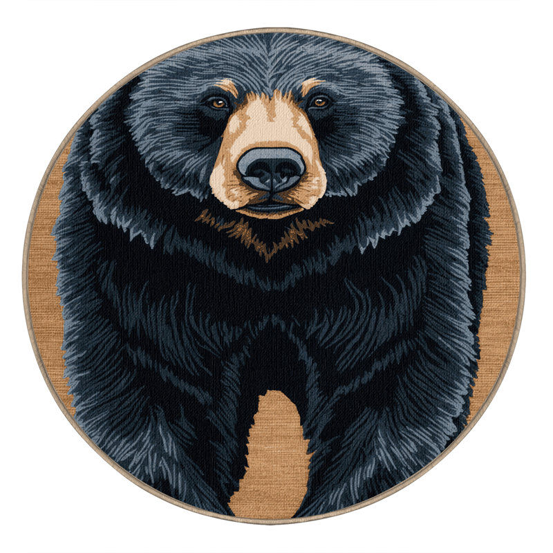  Tapis lavable avec ours noir américain, Rond 4 pi