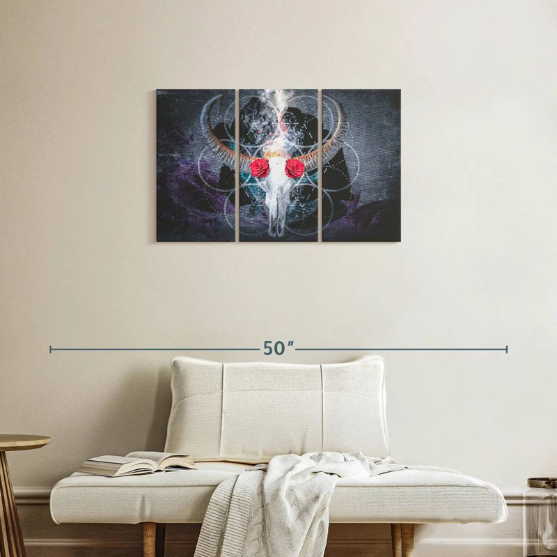 Hitzel Bull Skull Roses, 20" H x 33" W