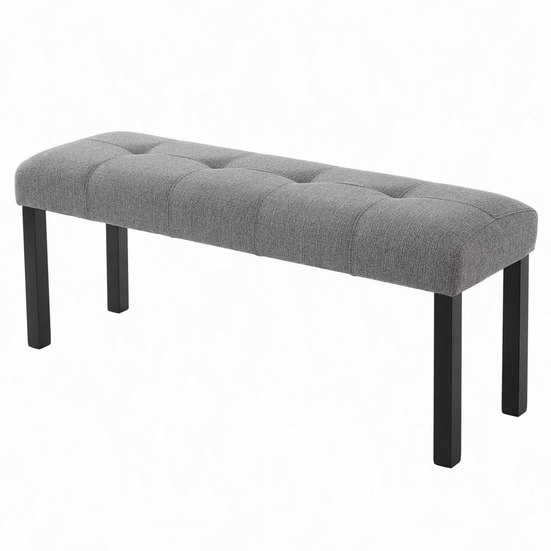 Tufted Linen Dining Bench, Farmhouse Upholstered Entryway Bench With Rubber Wood Legs, Versatile For Kitchen, Bedroom, Hallway