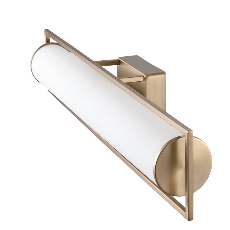 Syston Dimmable LED Bath Bar with White Glass Shade, Modern Gold