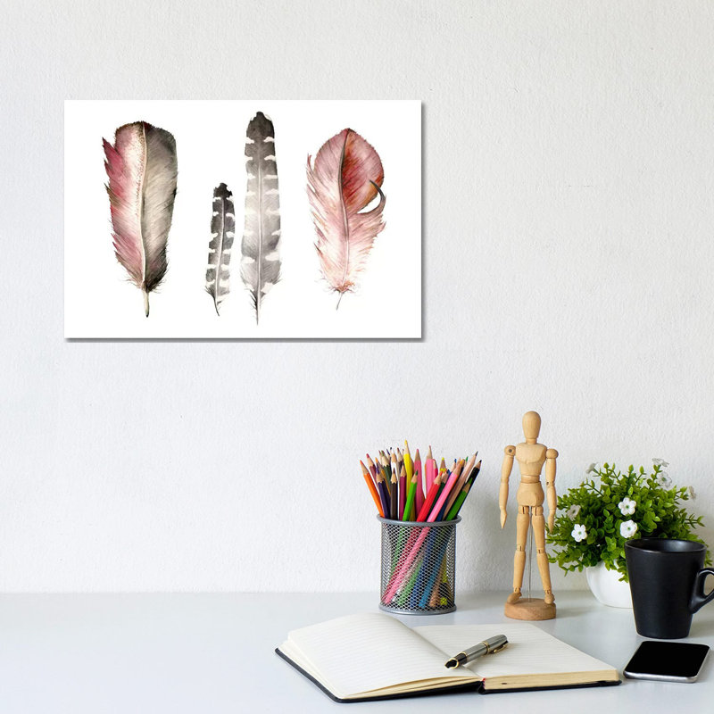 Feathers I by Wandering Laur - Wrapped Canvas Painting, 20.32 cm H x 30.48 cm W