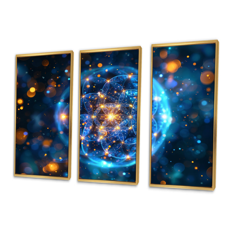 Cosmic Sacred Geometric - Fractals, ensemble d'art mural, Cadre flottant doré, H 28 po x l 36 po x P 1 po