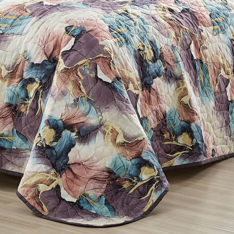 Floral Multicolor Reversible Queen Bedspread Set