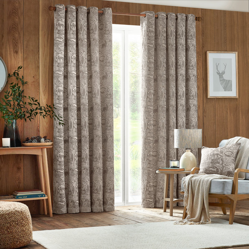 Polyester Room Darkening Curtain Pair, Brown, 117cm Width  x 183cm Drop
