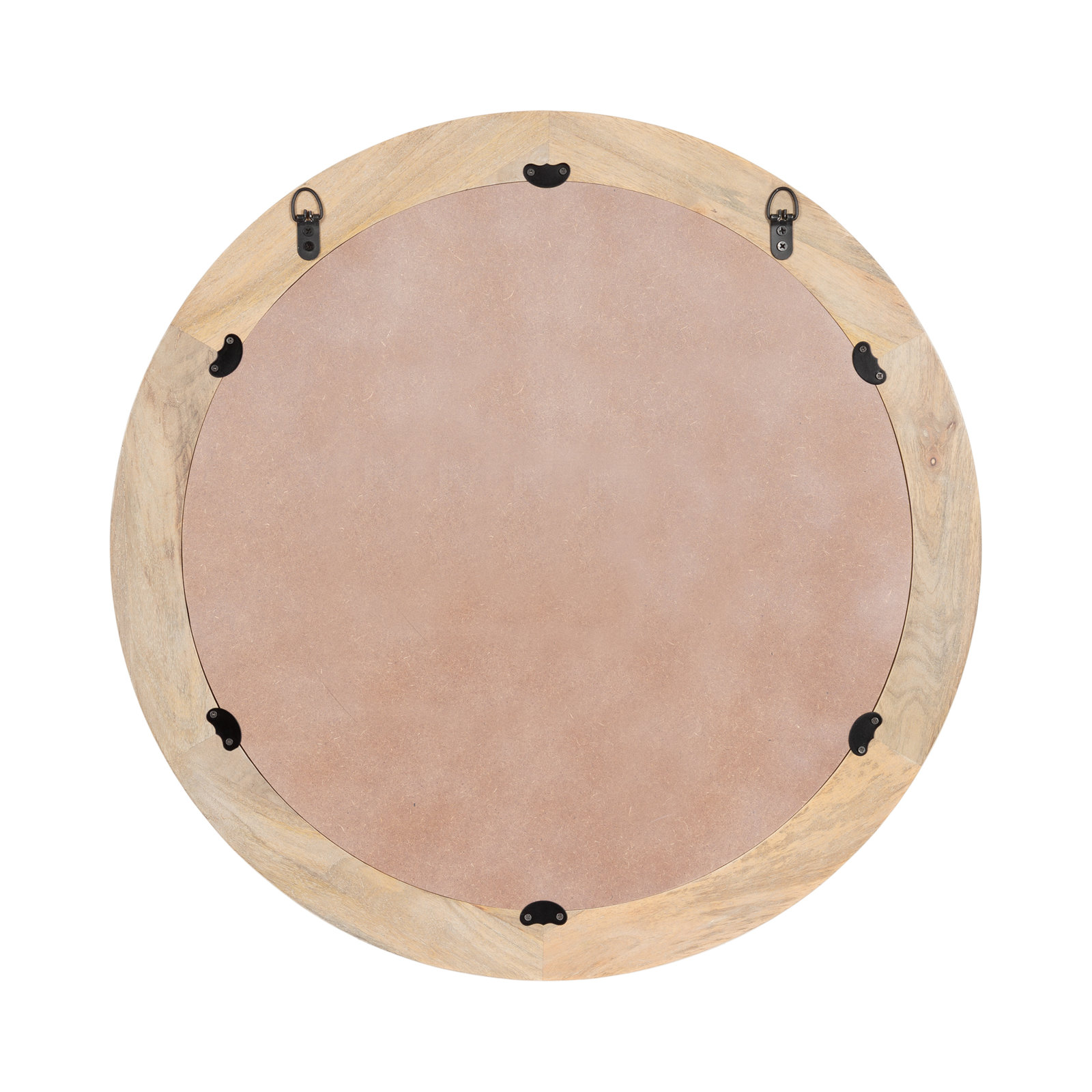 Larina Solid Wood Round Mirror, Brown