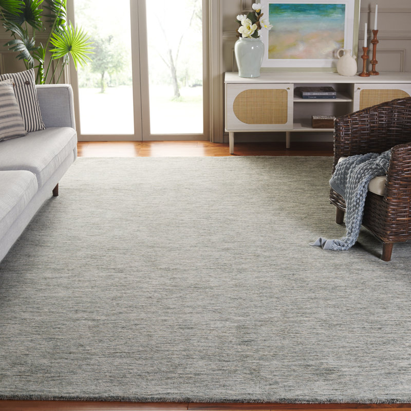 Himalaya Handloomed Wool Cotton Rug in Teal, Rectangle 8' x 10'