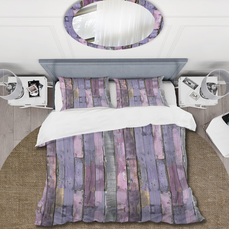 Ensemble de housse de couette en bois de grange récupéré lilas, Housse de couette pour grand lit + 2 taies décora