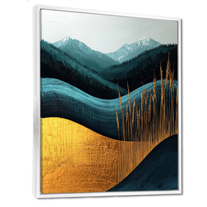 Mylor Quiet Bold Mountain in Emerald Gold Harmony IV - montagnes, art mural, 32" H x 24" W, Impression encadrée flottante