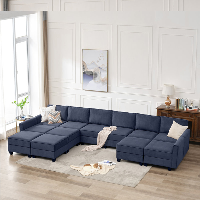 Canapé modulaire 14 pièces Fieldscairn, Velours bleu marine