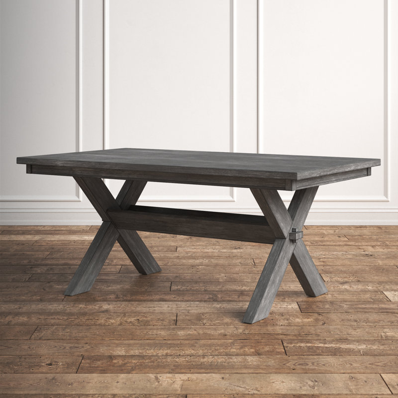 Helbert 70" Solid Wood Farmhouse Trestle Base Dining Table, Gray