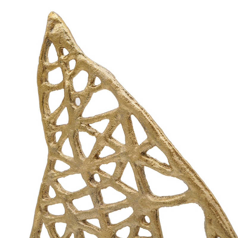 Sculpture feuille de table, métal doré 16 pouces sur base en marbre blanc