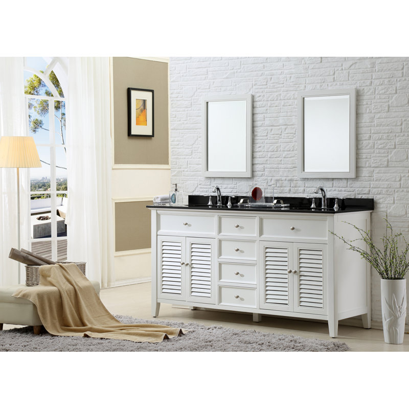 Ensemble de meuble-lavabo double 70 po Glover, Granite noir, Blanc