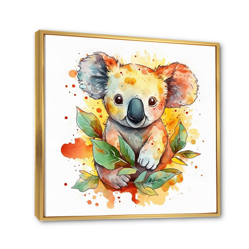 Adorable bébé koala sur toile, Cadre flottant doré, 16" H x 16" W