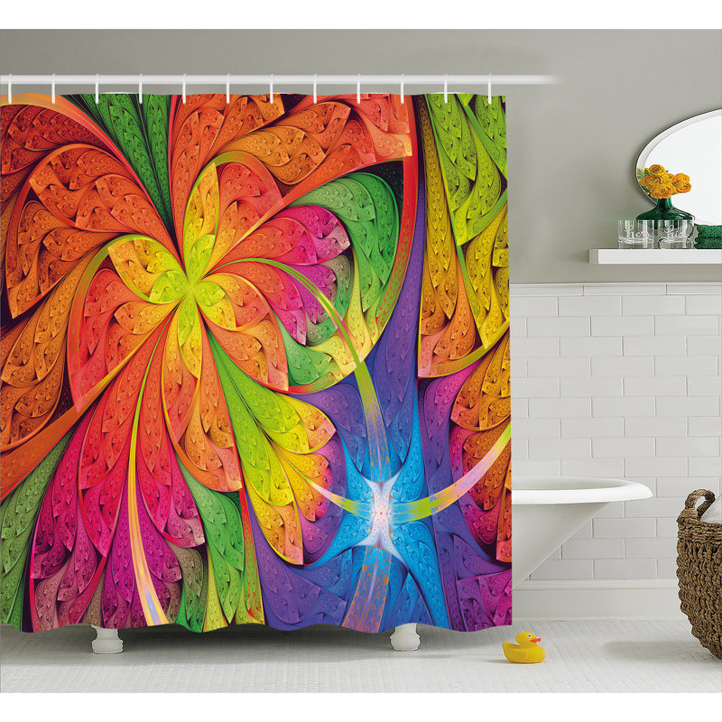 Rideau de douche simple contrast curvees leaves, H 69 po x l 70 po