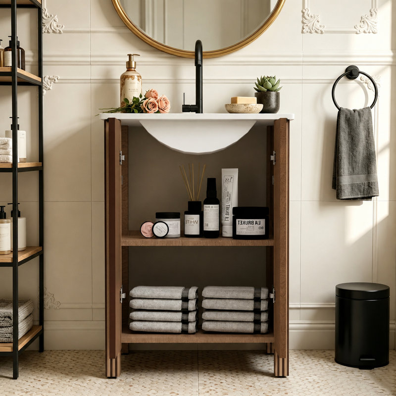 Meuble-lavabo simple 24 po avec comptoir en céramique blanche