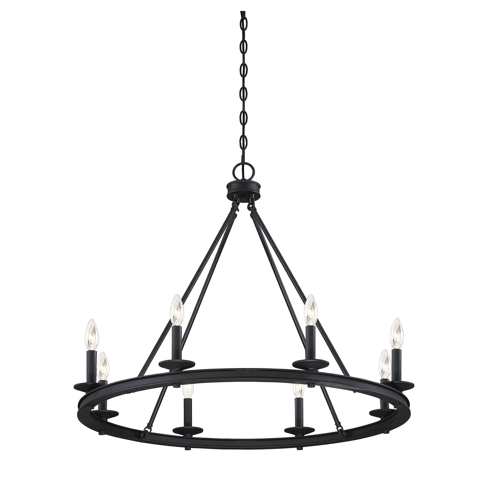 8 - Light Dimmable Chandelier, Matte Black, 25" H x 33" W x 33" D, 8