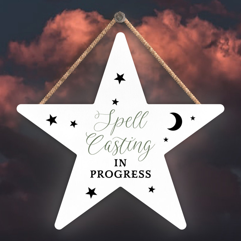 Spell Casting In Progress Wooden Star Plaque, White