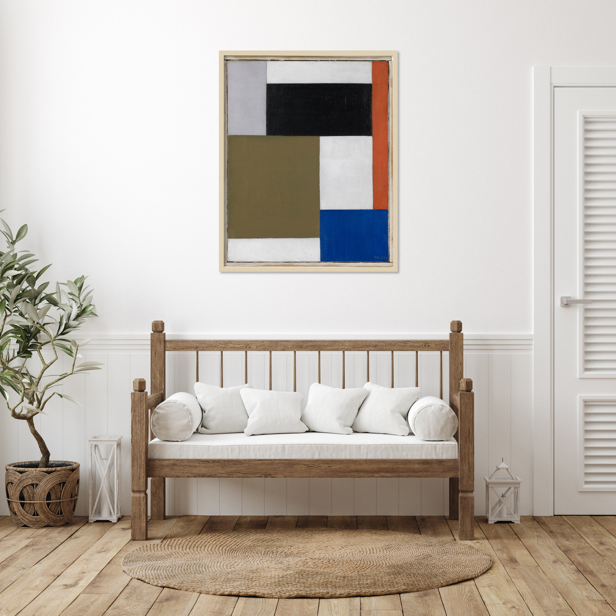 Composition by Theo Van Doesburg, Brown Paper Framed, 13" H x 11" W