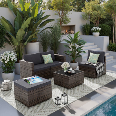 5 Pieces Patio Conversation Sets Outdoor Sectional Sofas 4-Person Seating Group With Cushions Gray
