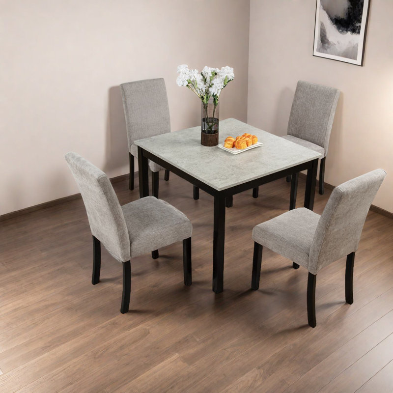 Ensembles de tables de salle à manger modernes et modernes en bois massif et effet béton, idéal pour la cuisine et la salle à manger