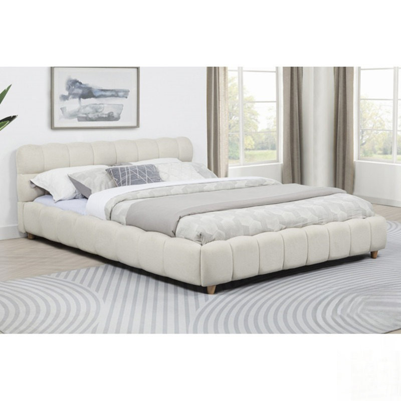 Structure de lit plateforme moderne pour grand lit, lit tapissier en tissu à profil bas, beige, écologique et élégant, Beige