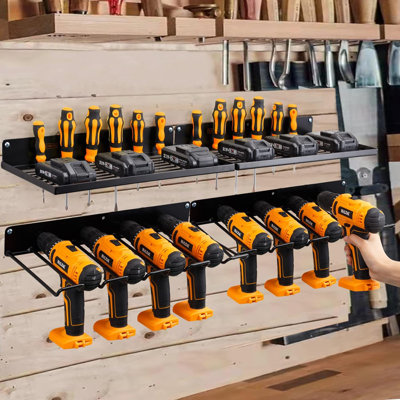 Organisateur d'outils électriques avec station de charge, support mural pour perceuse, ensemble de 4 panneaux perforés robustes en métal noir
