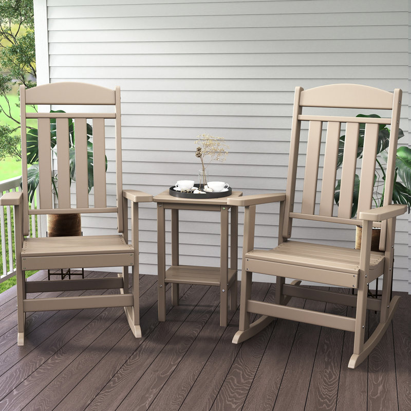 3-Piece Rocking Chair Set With Coffee Table, Brown