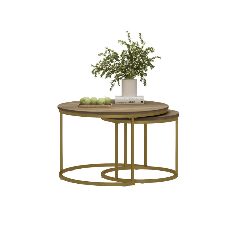 Ensemble de 2 tables basses gigognes 27,6 po, Brun / or, Bois