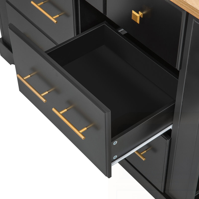 Kitchen Island with 6 Drawers, Black