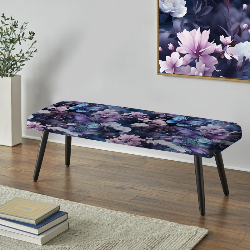 Lavender Fluttering Butterflies Pattern - Animal Print Upholstered Black Bench