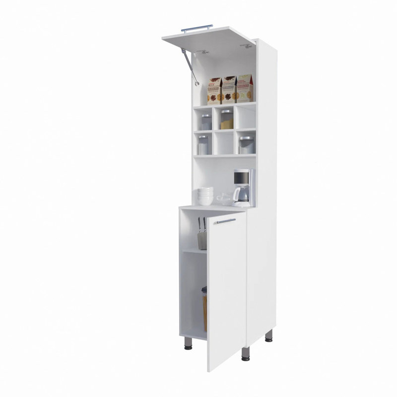 Rangement de cuisine, garde-manger blanc avec porte pneumatique et rangement ouvert