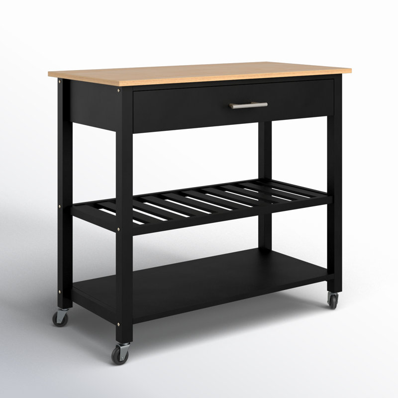 Aresha Wood Kitchen Island, Black
