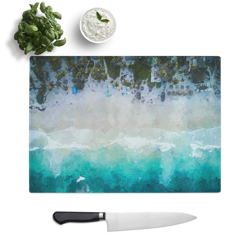 Tempered Glass Tulum Mexico Beach Chopping Board, 28.5 cm W x 20 cm L