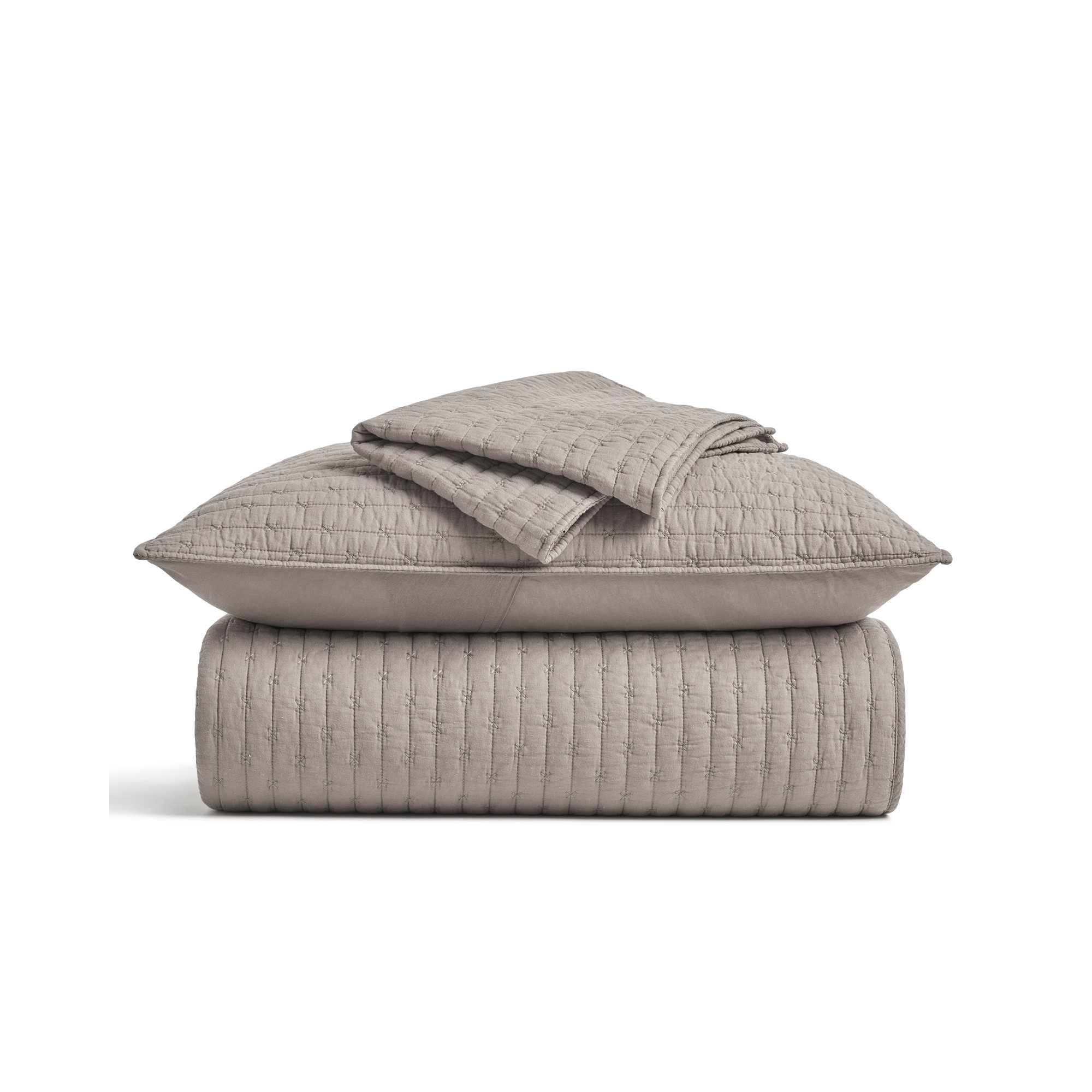 Cross Stitch Cotton Quilt set, Queen, Taupe