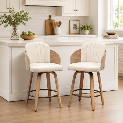 Ljubka Wood Fabric Swivel Bar Stools