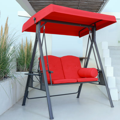 Deluxe Outdoor Patio Porch 2-seat Swing with Stand and Cup Holders and Cushions and Canopy and Pillow Included,Terra