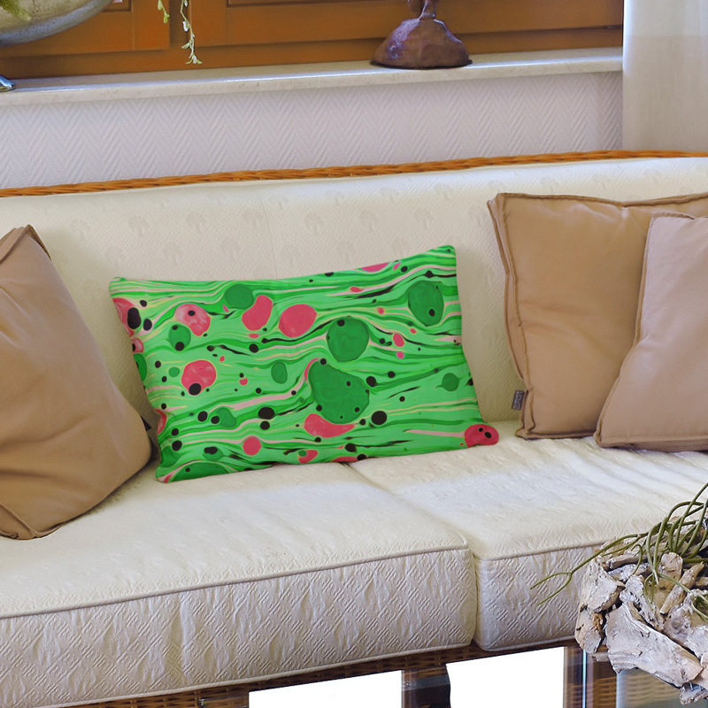Coussin Swirls, 14 po x 20 po, Bourre en polyester, Vert / rose