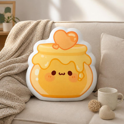 1pc Honey Jar Character with Heart Accents 2D Flat Printing Shaped Stuffed Throw Pillow Decorative Cushion Pillow for Gift Bedroom Sofa Room Party Decor, 2D Flat, 23.62inch