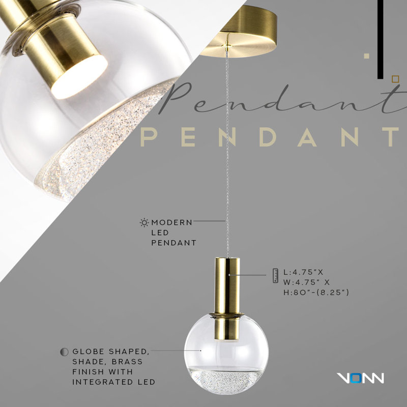 Sienna Sparkle Globe Adjustable LED Brass Pendant Light