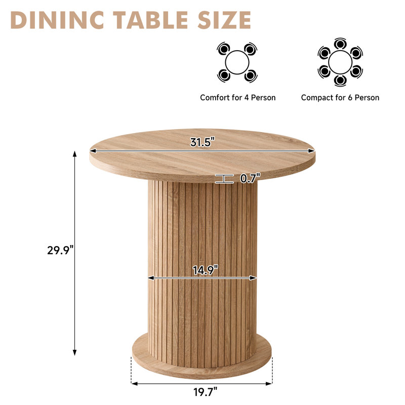 Round Dining Table For 2, Modern Small Pedestal Kitchen Table, Space Saving, For Apartment Dining Living Room 31.5”, Yellow