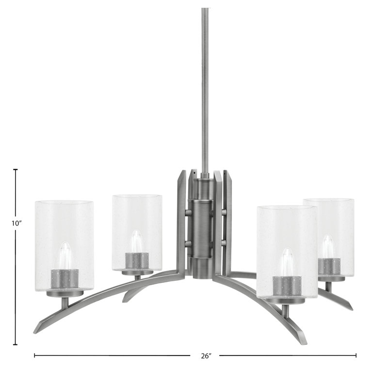 Lustre lumineux avec verre à bulles transparent 4 po, Graphite, H 58,25 po x l 26 po x P 26 po, 4