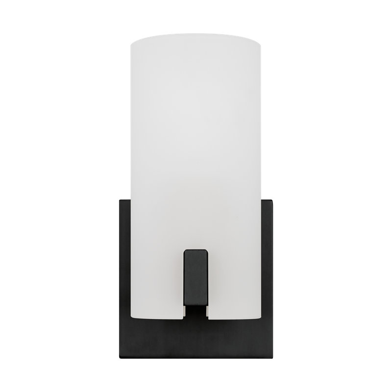 Midnight Black Etched Glass Cylinder Wall Sconce