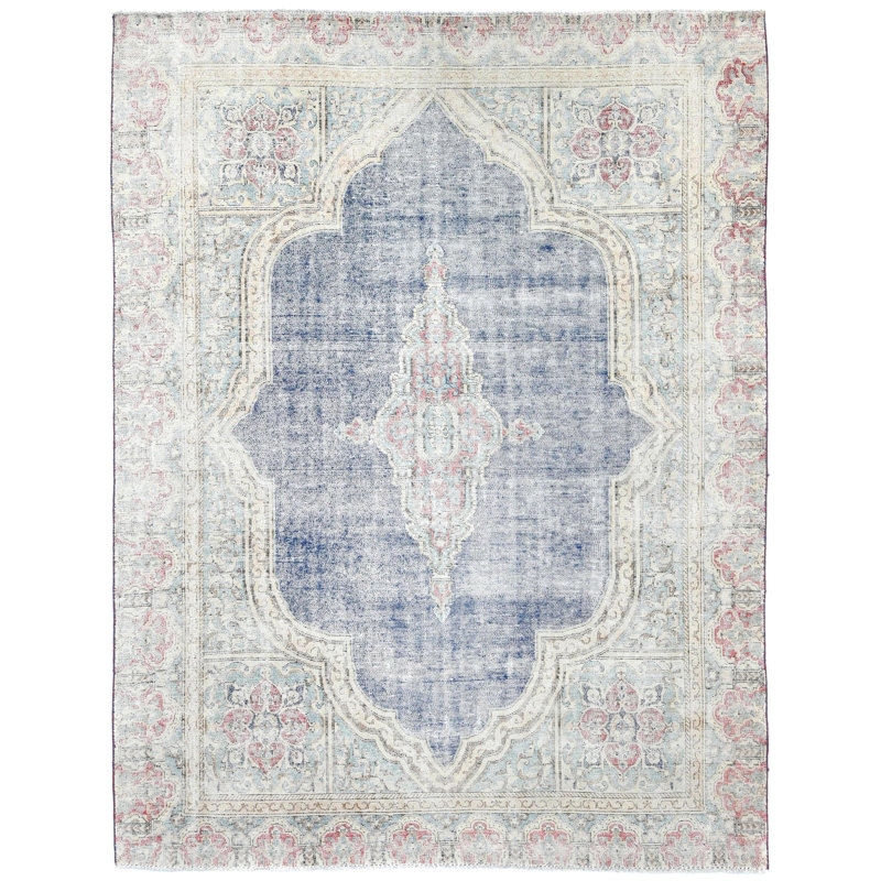 Tapis oriental bleu unique 7X9 One-of-a-Kind