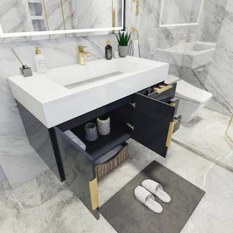 Meuble-lavabo mural 41,94 po avec comptoir d'évier, Gris ultrabrillant