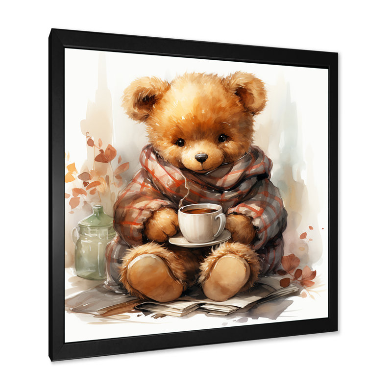 Hiver chambre de bébé ours en peluche III - art mural ours en peluche, Cadre simple noir, H 30 po x l 30 po x P 1,5 po