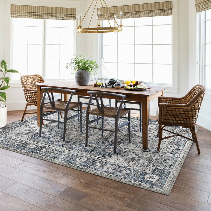 Tapis persan rétro Boho, tapis doux à poils courts et lavable pour chambre à coucher et salon, Rectangle 5 pi x 7 pi