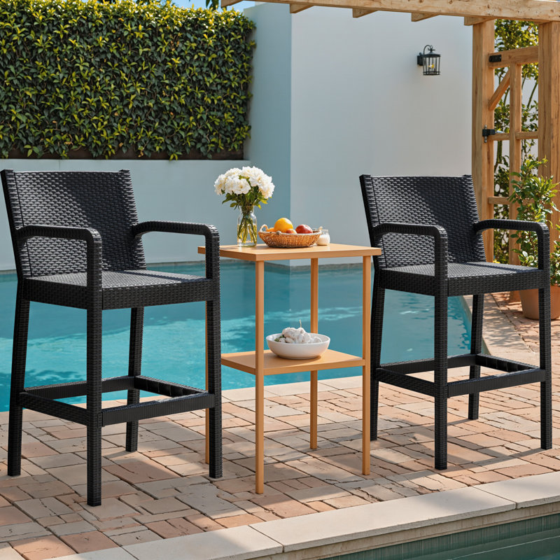 2 tabourets de bar d'extérieur 2 pièces résistants aux intempéries avec accoudoirs et dossier, chaise de bar haute pour balcon