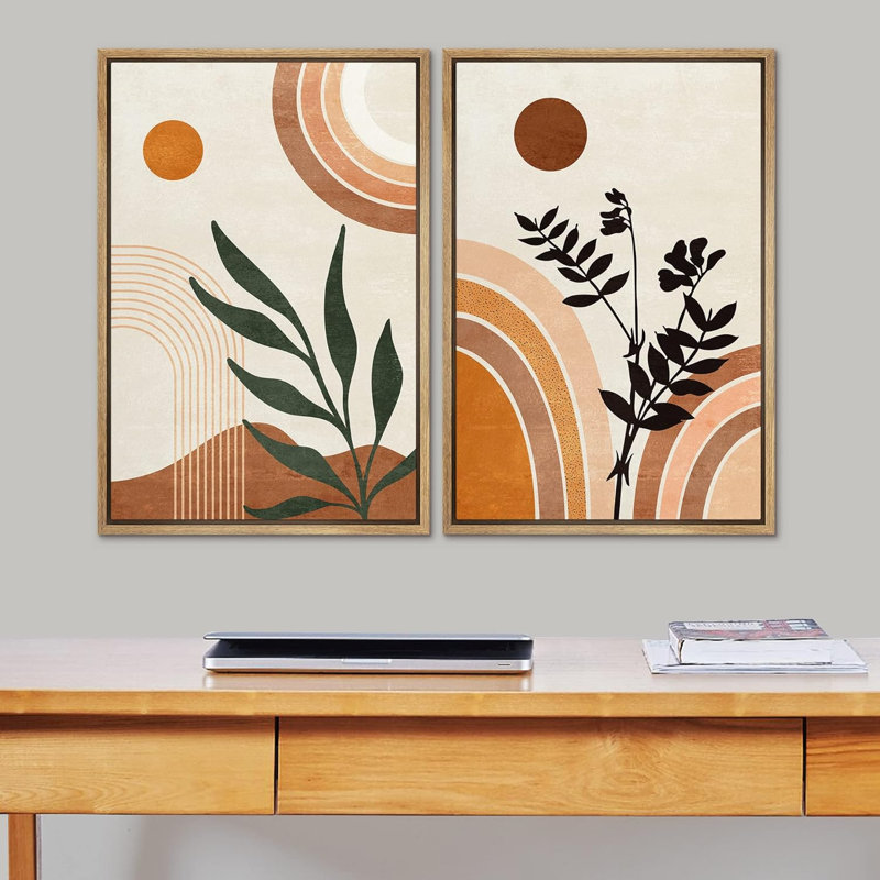 Art rétro, art moderne de style bohémien, plantes abstraites de style Mid-Century, Naturel, H 36 po x l 24 po